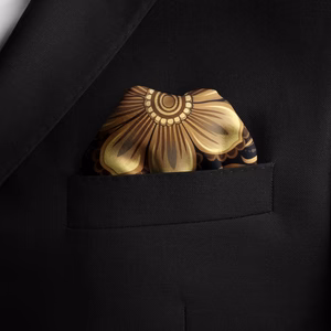 BLACK WOLF - WILLIAM MORRISS GOLD AND BLACK SILK POCKET SQUARE -