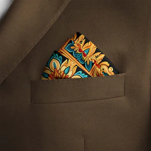 TURKISH TAPESTRY SILK POCKET SQUARE - Black Wolf